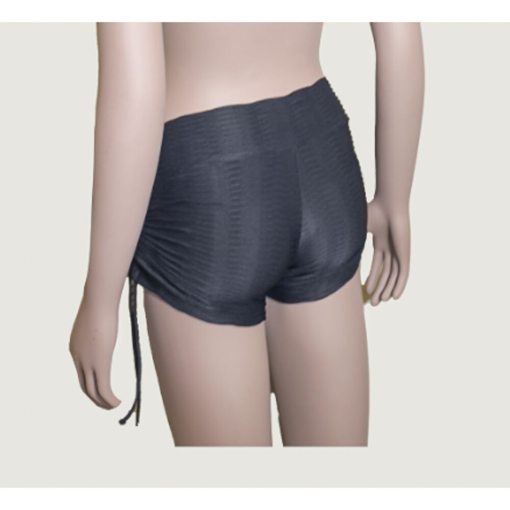 Black Ruched Active Shorts Small Drawstring Side Workout Shorts - Picture 2 of 5